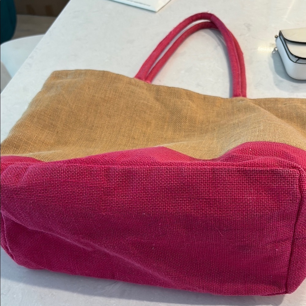 Pink and Tan Tote Bag with Tassel - Picture 6 of 6